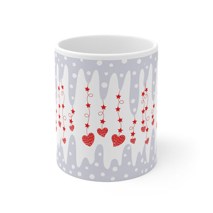 Icicle Hearts Red Valentines Mug Ceramic 11oz