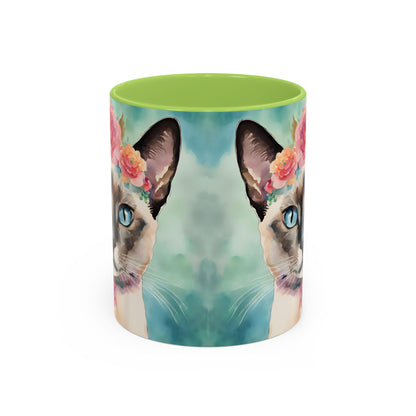 Floral Siamese Cat 01 Accent Coffee Mug - 11oz Perfect for Cat Lovers & Gifts