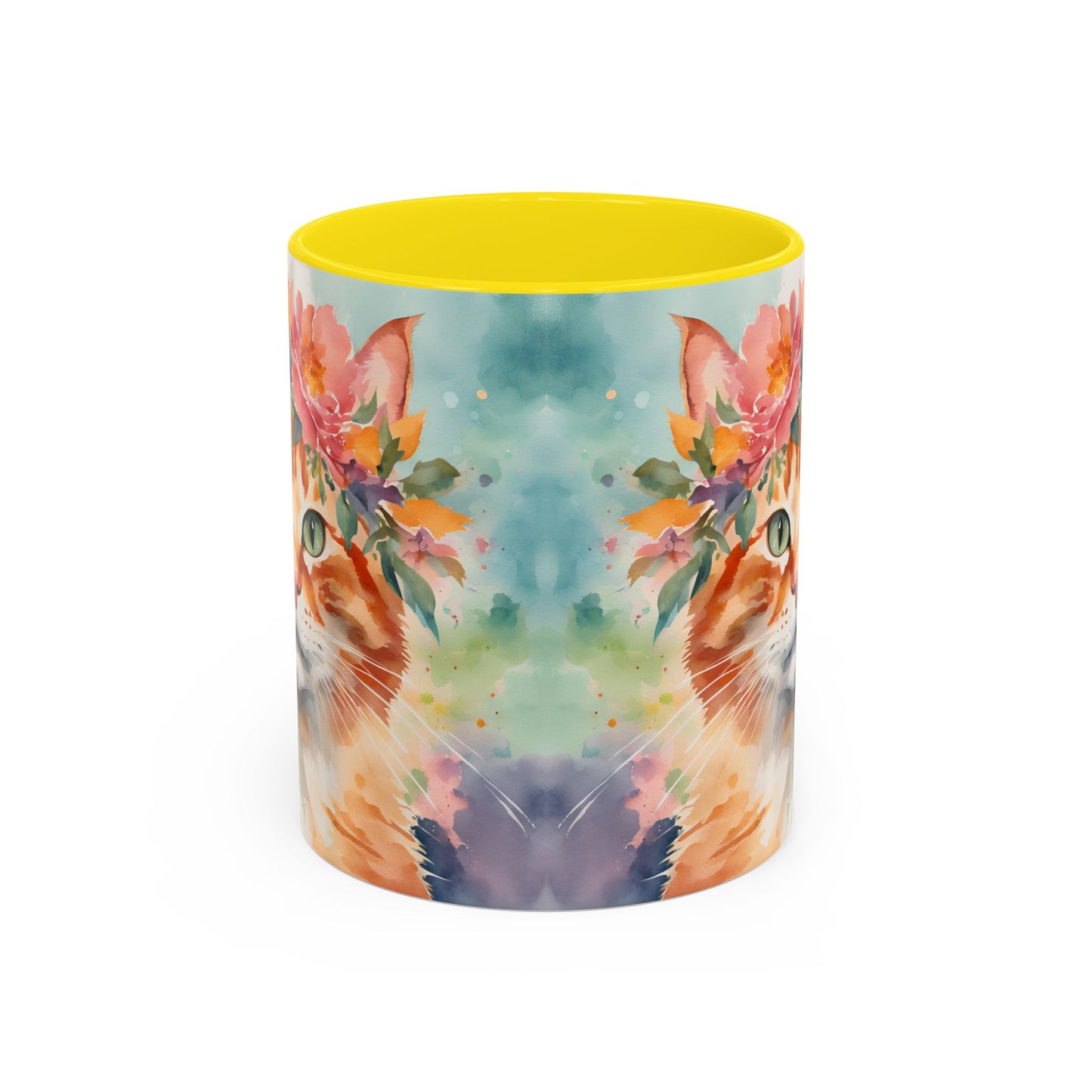 Floral Ginger Cat 02 Accent Coffee Mug - 11oz Perfect for Cat Lovers & Gifts
