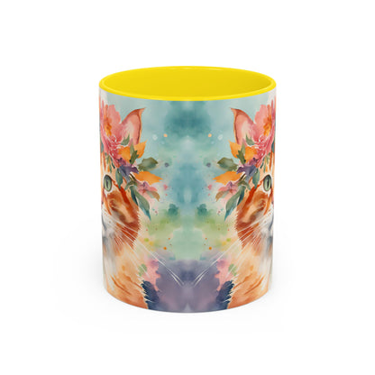 Floral Ginger Cat 02 Accent Coffee Mug - 11oz Perfect for Cat Lovers & Gifts