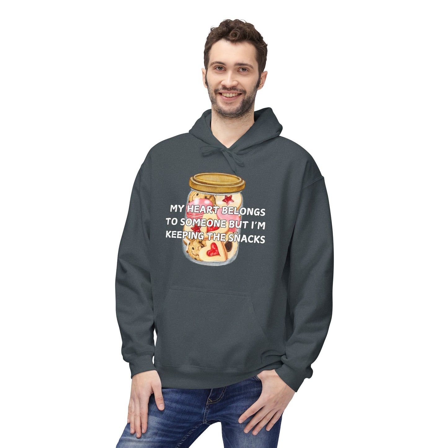 My Heart Belongs To Someone But I’m Keeping The Snacks Mens Valentines Hoodie