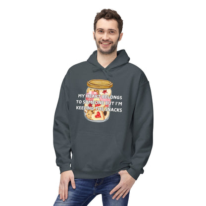 My Heart Belongs To Someone But I’m Keeping The Snacks Mens Valentines Hoodie