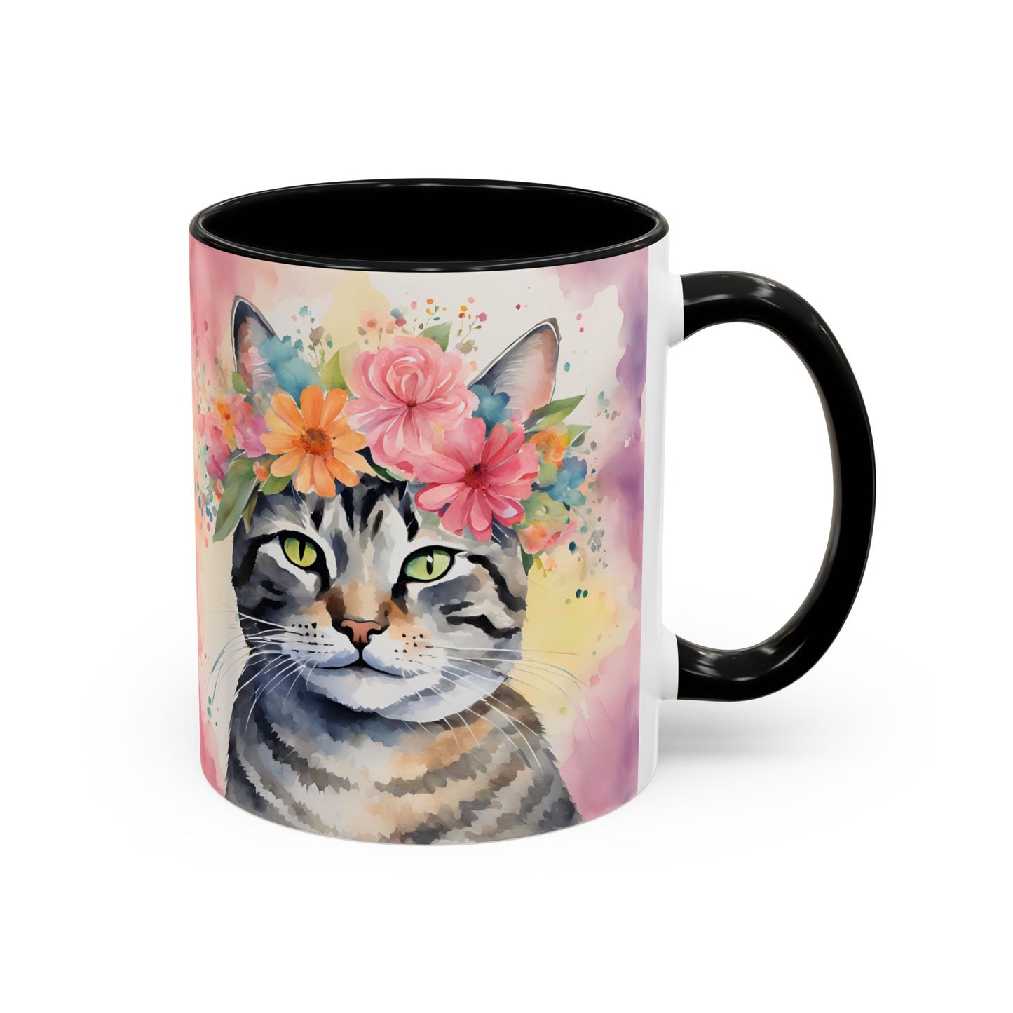 Floral Tabby Cat 02 Accent Coffee Mug - 11oz Perfect for Cat Lovers & Gifts