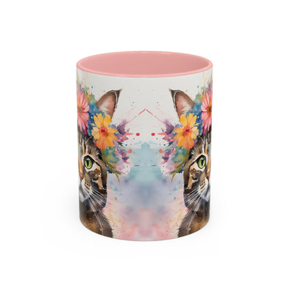 Floral Tabby Cat 03 Accent Coffee Mug - 11oz Perfect for Cat Lovers & Gifts