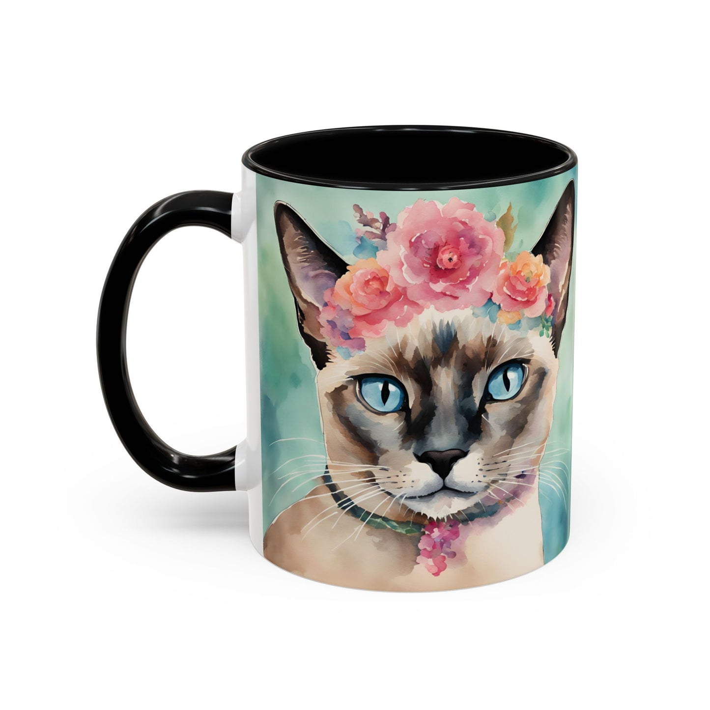 Floral Siamese Cat 01 Accent Coffee Mug - 11oz Perfect for Cat Lovers & Gifts