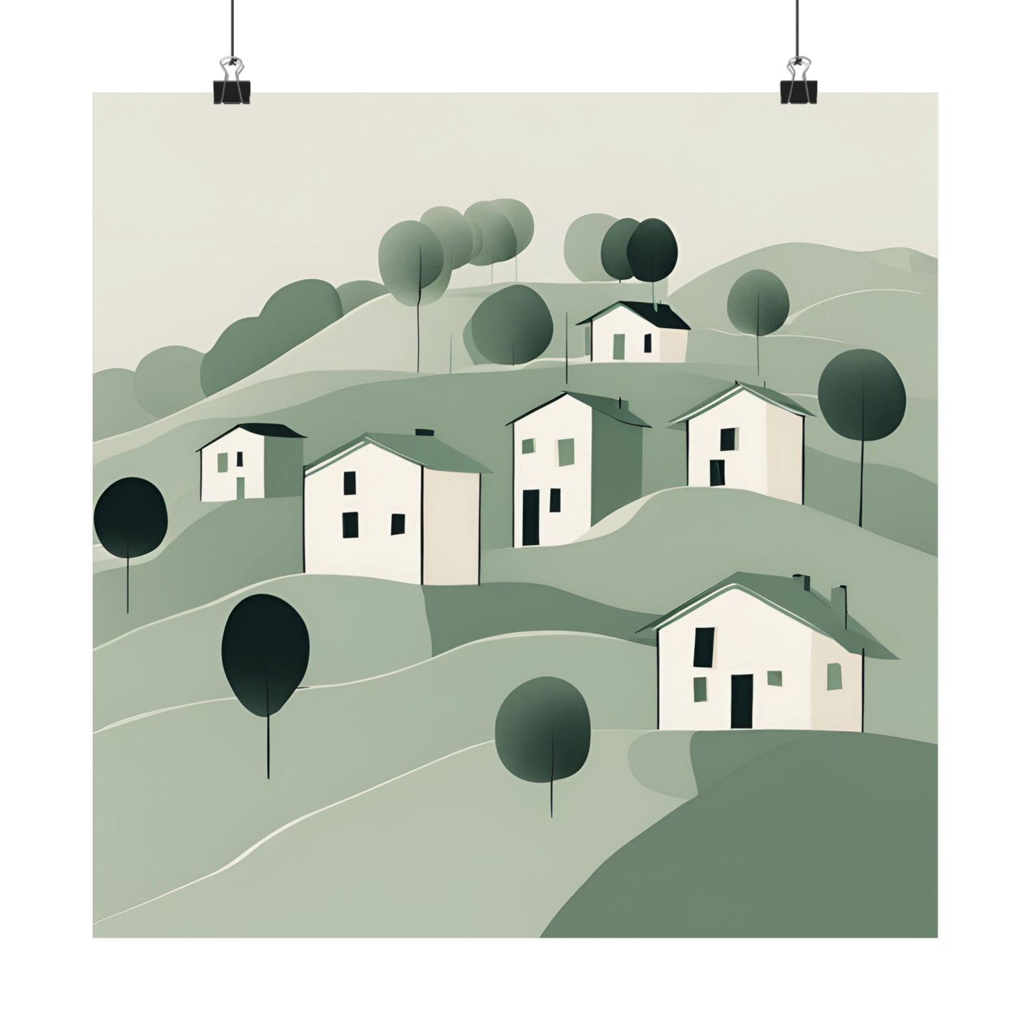 On The Hillside Green 9 Matte Square Posters