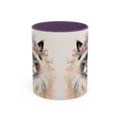 Floral Siamese Cat 04 Accent Coffee Mug - 11oz Perfect for Cat Lovers & Gifts