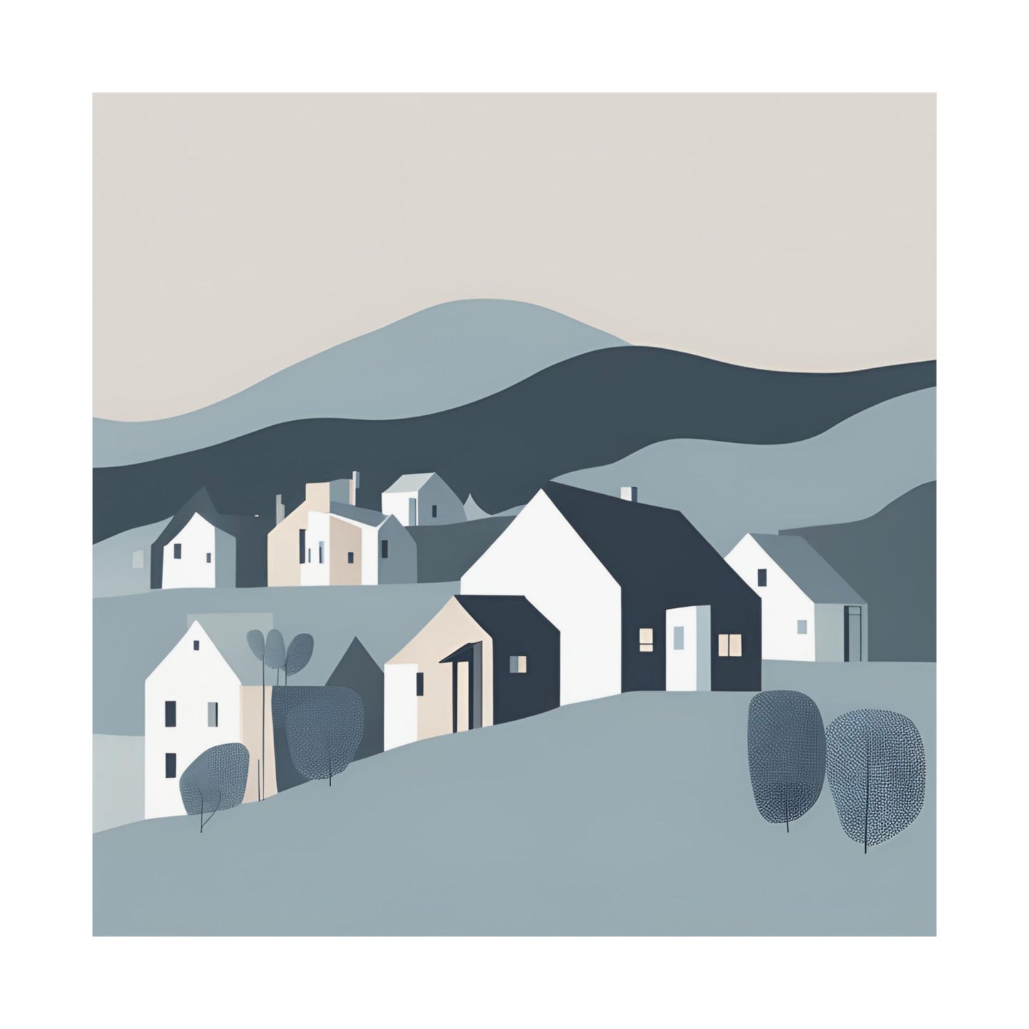 On The Hillside Blue 1 Matte Square Posters