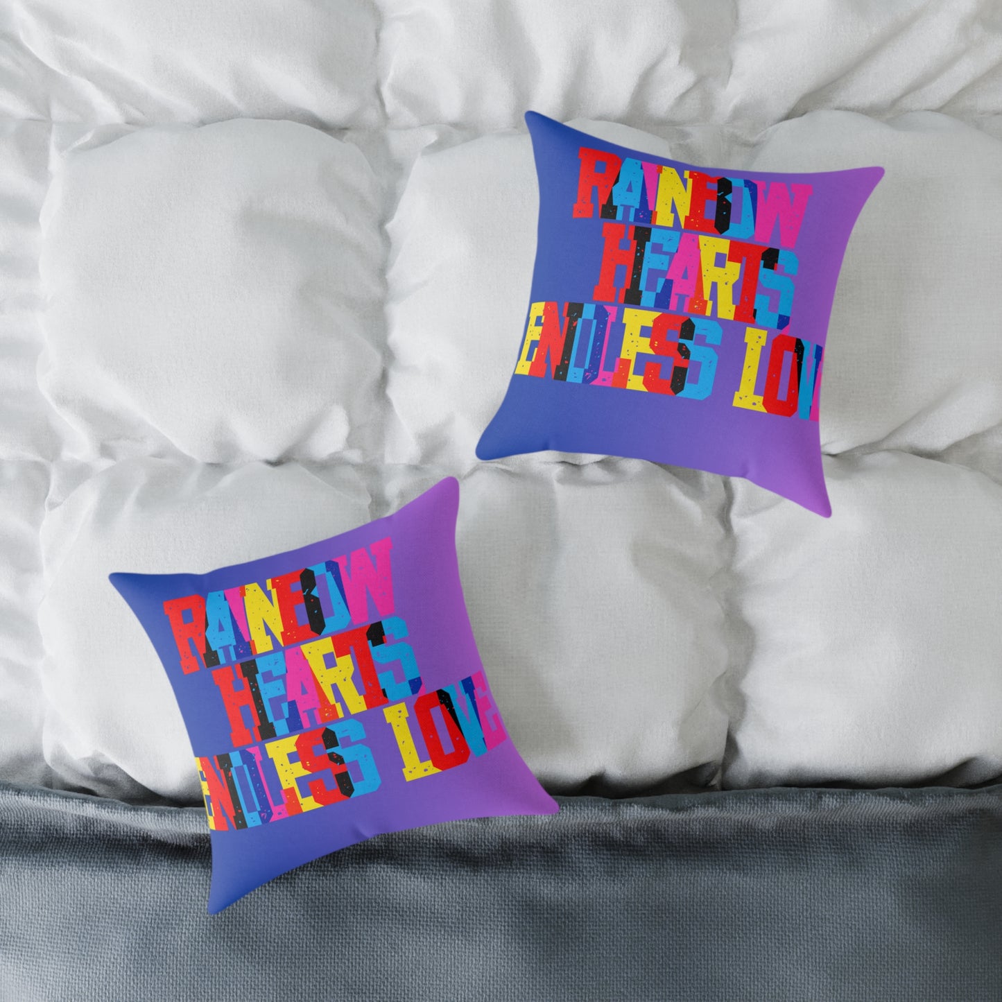 Rainbow Hearts Endless Love Poly Pillow