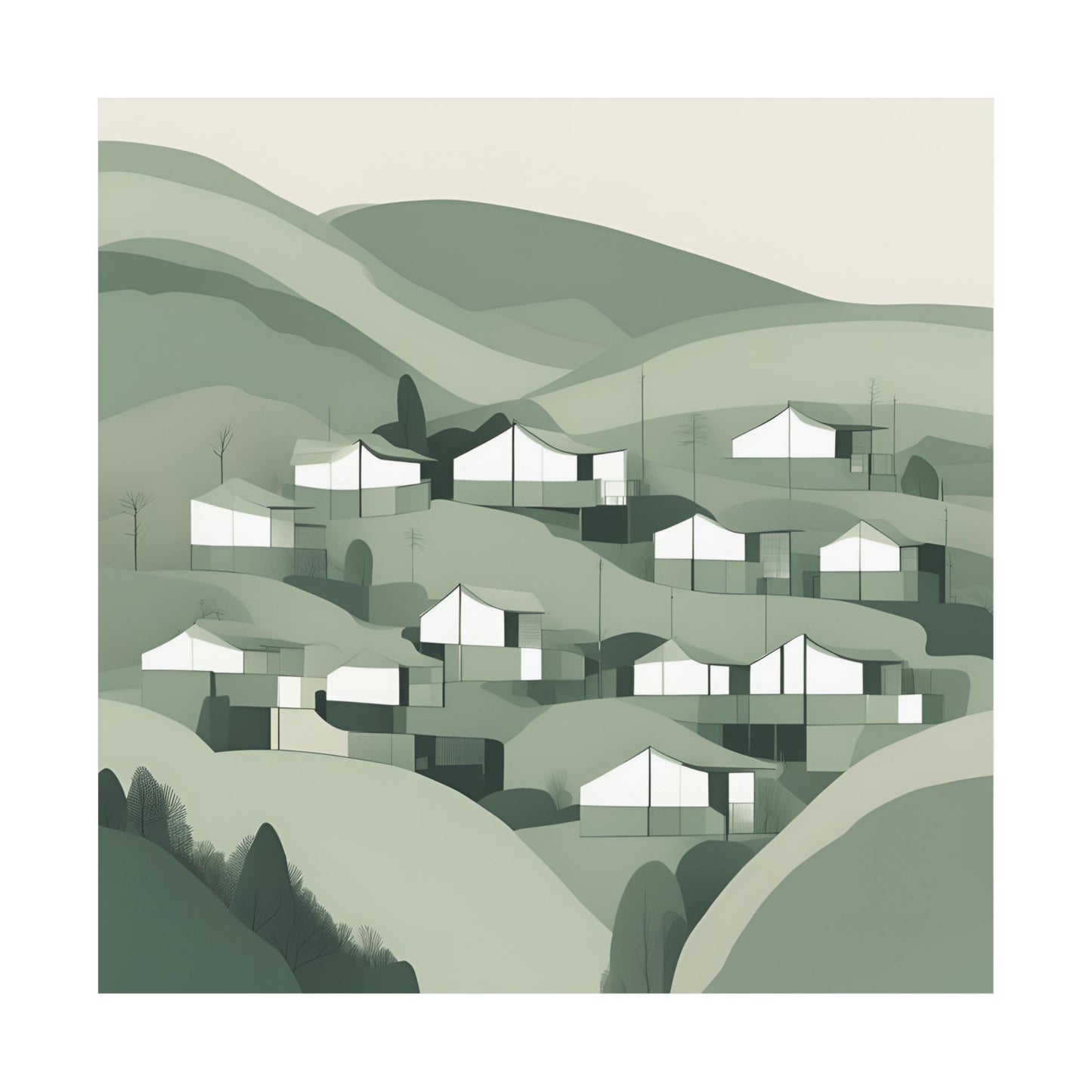 On The Hillside Green 7 Matte Square Posters