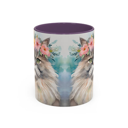 Floral Siamese Cat 01 Accent Coffee Mug - 11oz Perfect for Cat Lovers & Gifts
