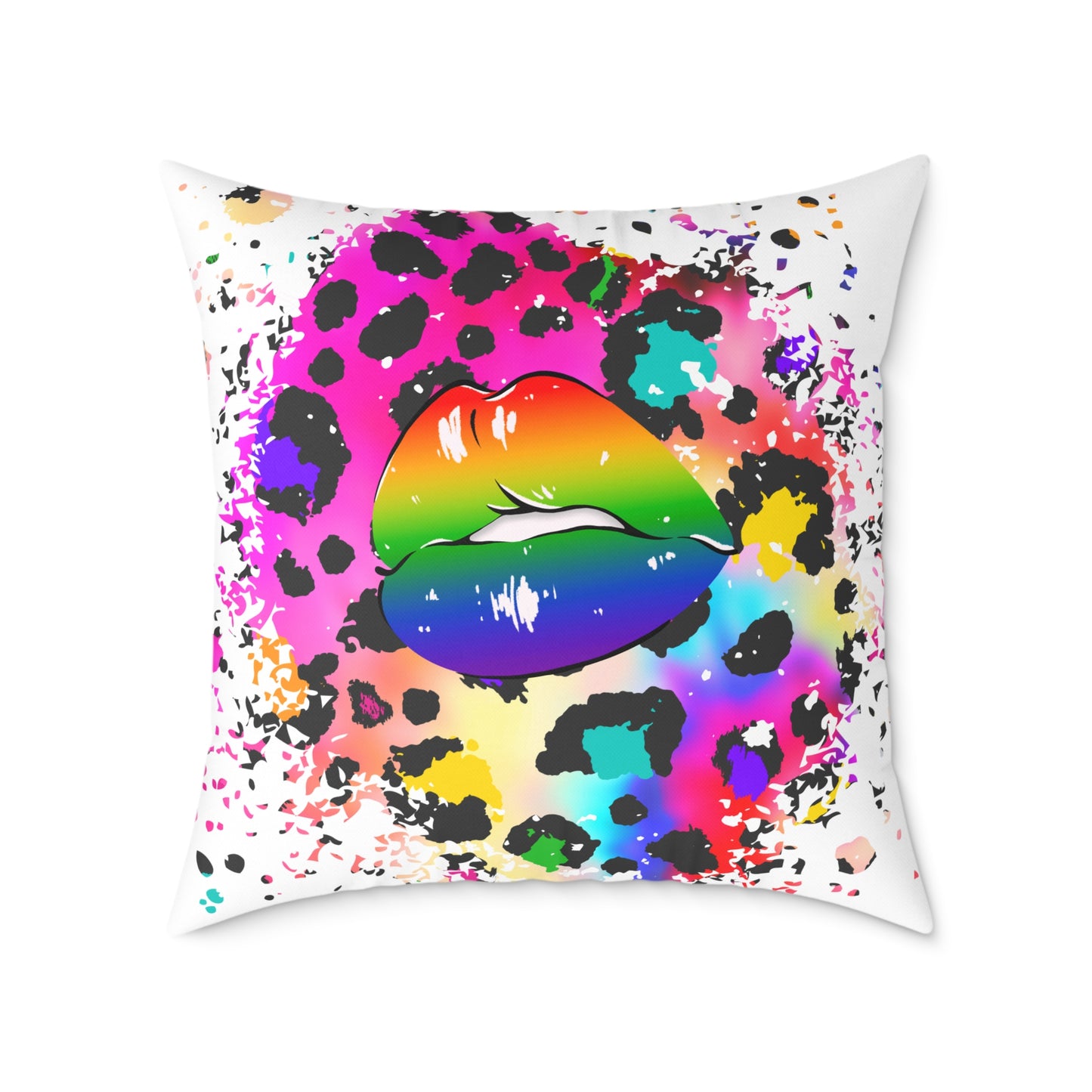 Splash Cheetah Rainbow Lips Poly Pillow