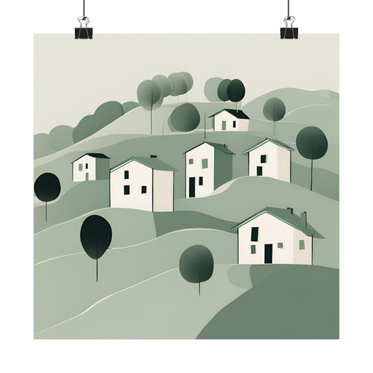 On The Hillside Green 9 Matte Square Posters