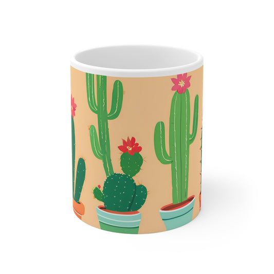 Playful Cacti 2 White Ceramic Mug 11oz