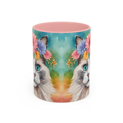 Floral Rag Doll Cat 01 Accent Coffee Mug - 11oz Perfect for Cat Lovers & Gifts