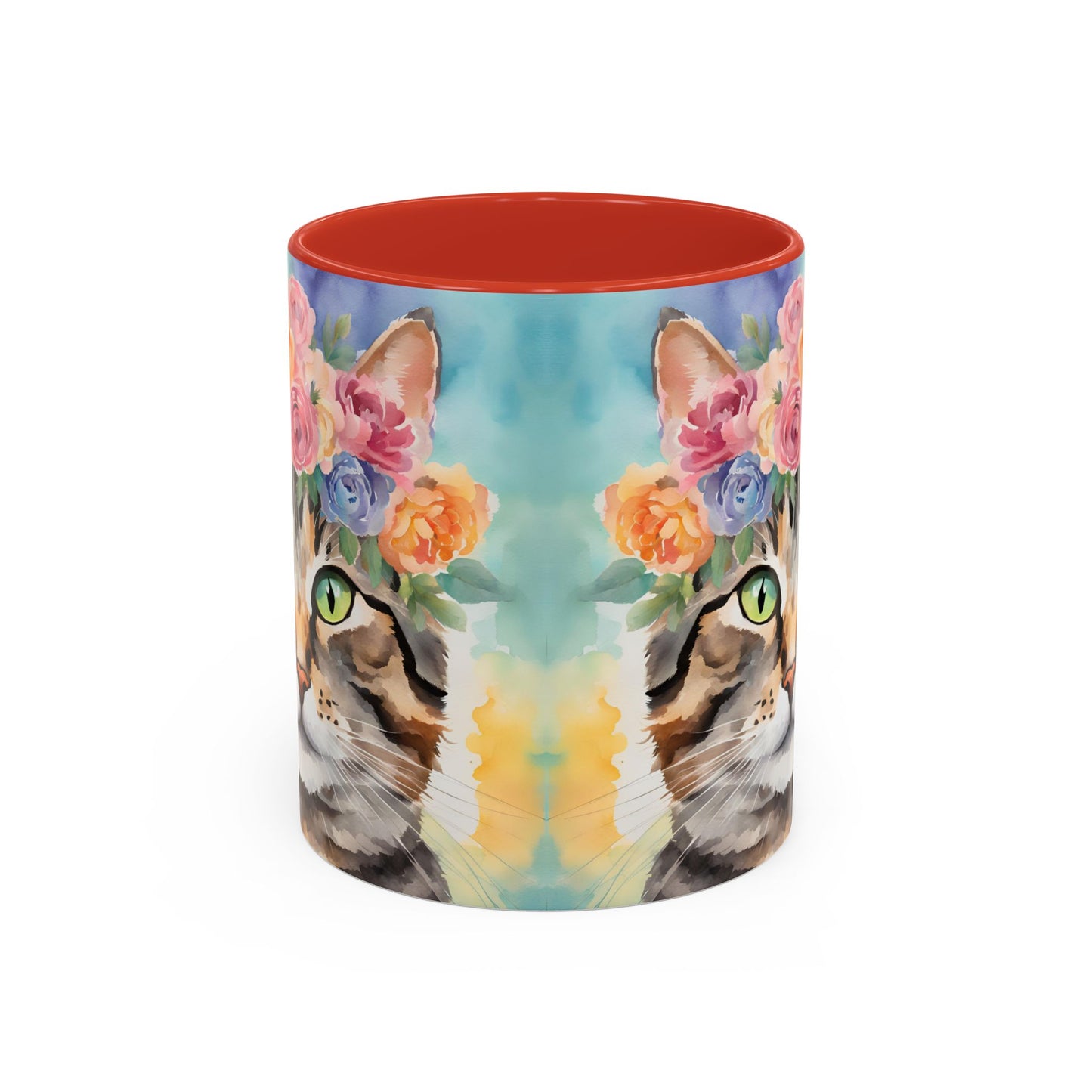 Floral Tabby Cat 01 Accent Coffee Mug - 11oz Perfect for Cat Lovers & Gifts
