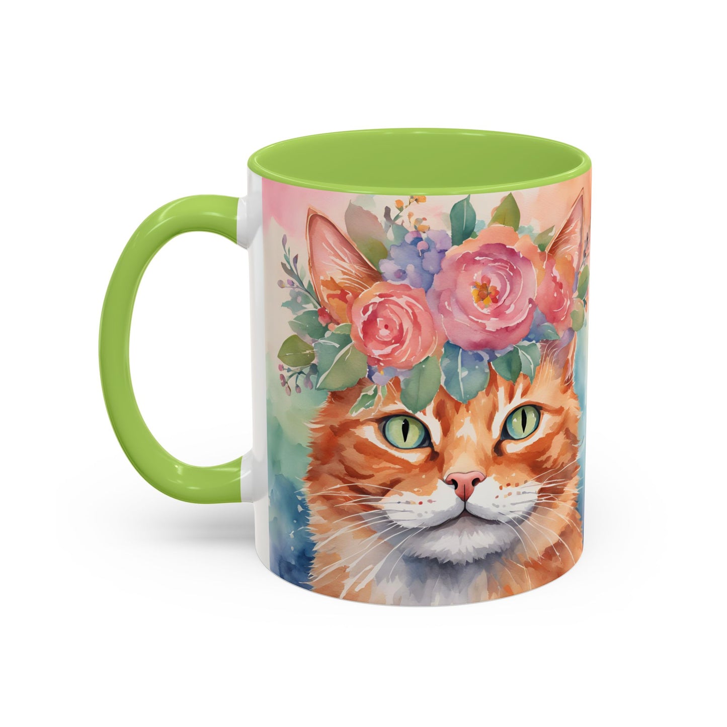 Floral Ginger Cat 01 Accent Coffee Mug - 11oz Perfect for Cat Lovers & Gifts