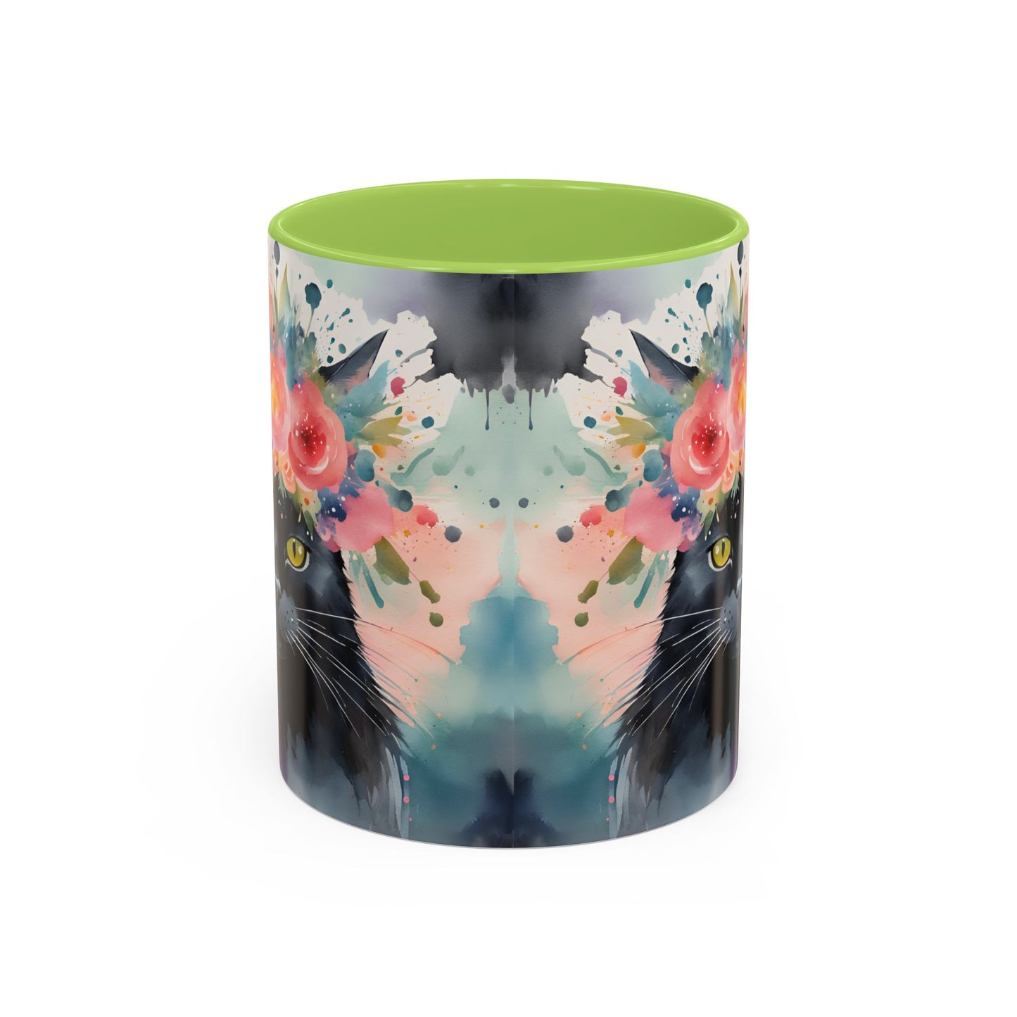Floral Black Cat 03 Accent Coffee Mug - 11oz Perfect for Cat Lovers & Gifts