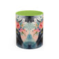 Floral Black Cat 03 Accent Coffee Mug - 11oz Perfect for Cat Lovers & Gifts