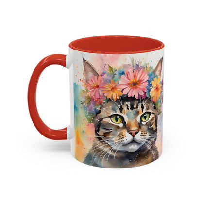 Floral Tabby Cat 03 Accent Coffee Mug - 11oz Perfect for Cat Lovers & Gifts