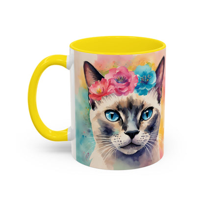 Floral Siamese Cat 04 Accent Coffee Mug - 11oz Perfect for Cat Lovers & Gifts