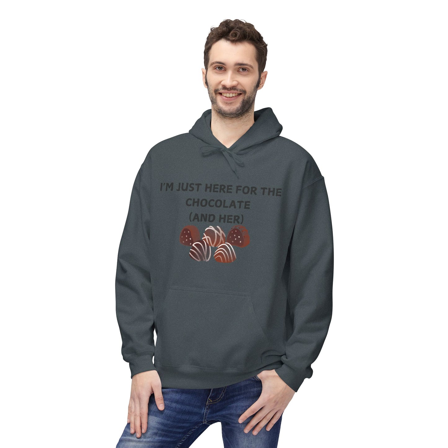 I’m Just Here For The Chocolate (And Her) Mens Valentines Hoodie