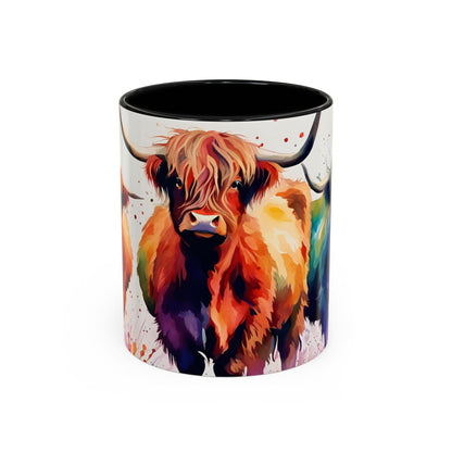 Multicoloured Highland Cow 4 Accent Mug 11oz