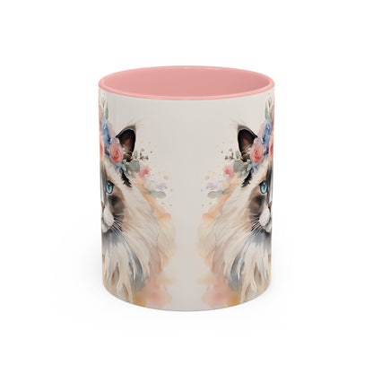 Floral Siamese Cat 04 Accent Coffee Mug - 11oz Perfect for Cat Lovers & Gifts