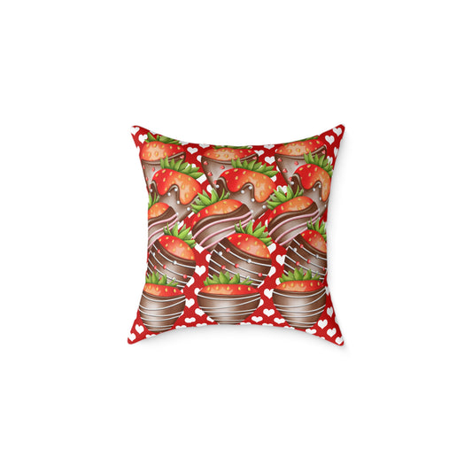Valentine Chocolate Covered Strawberries 2 Poly Pillow