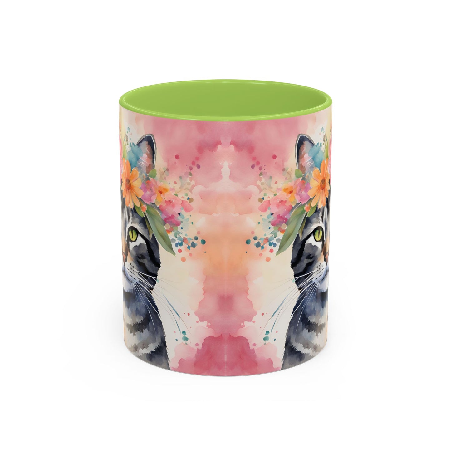Floral Tabby Cat 02 Accent Coffee Mug - 11oz Perfect for Cat Lovers & Gifts