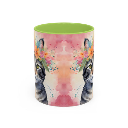 Floral Tabby Cat 02 Accent Coffee Mug - 11oz Perfect for Cat Lovers & Gifts