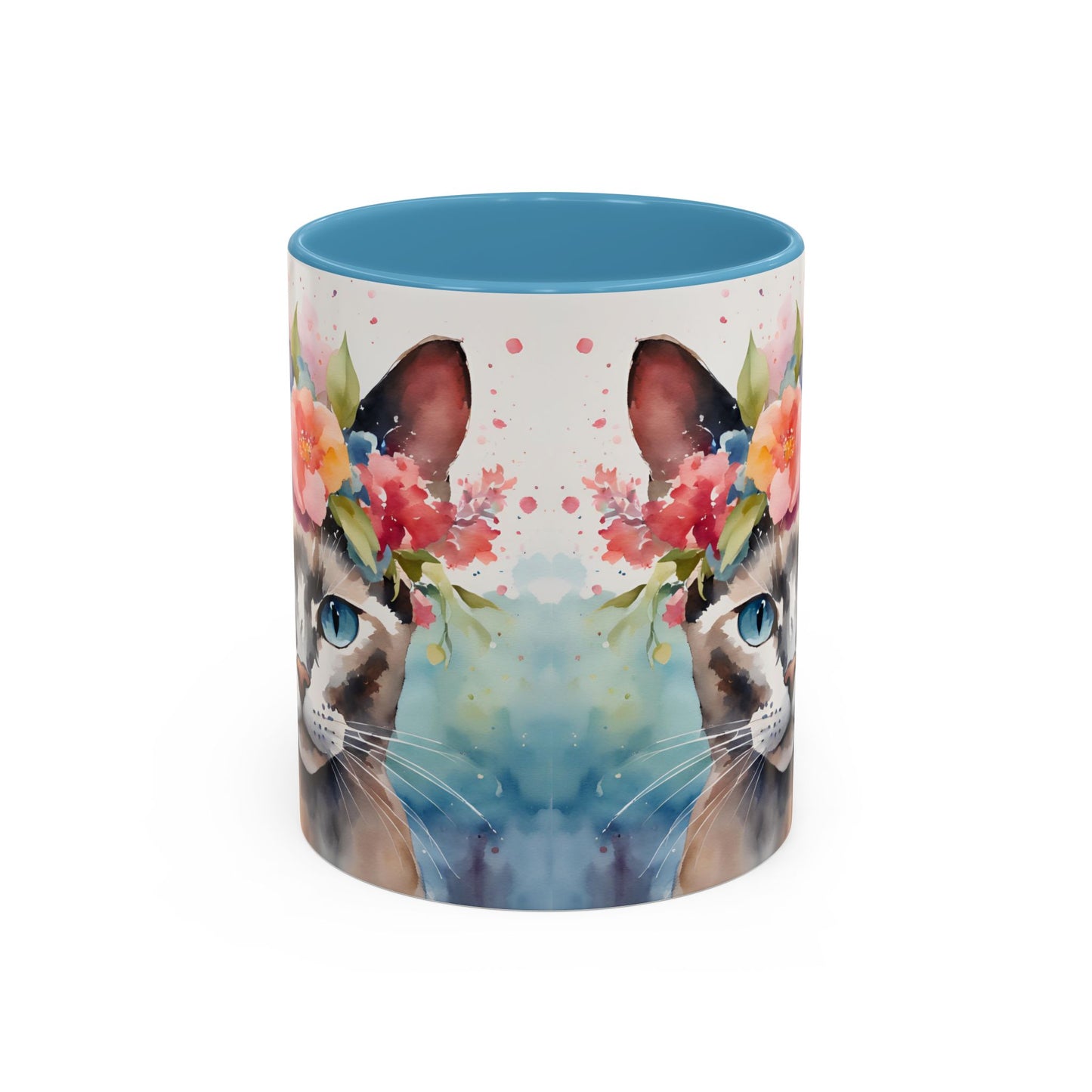 Floral Siamese Cat 03 Accent Coffee Mug - 11oz Perfect for Cat Lovers & Gifts