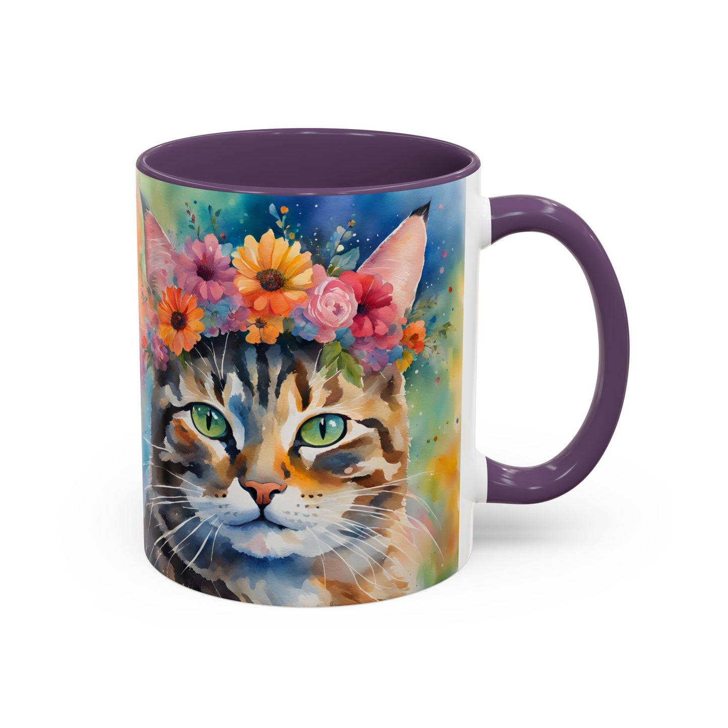 Floral Tabby Cat 04 Accent Coffee Mug - 11oz Perfect for Cat Lovers & Gifts