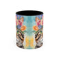 Floral Tabby Cat 01 Accent Coffee Mug - 11oz Perfect for Cat Lovers & Gifts