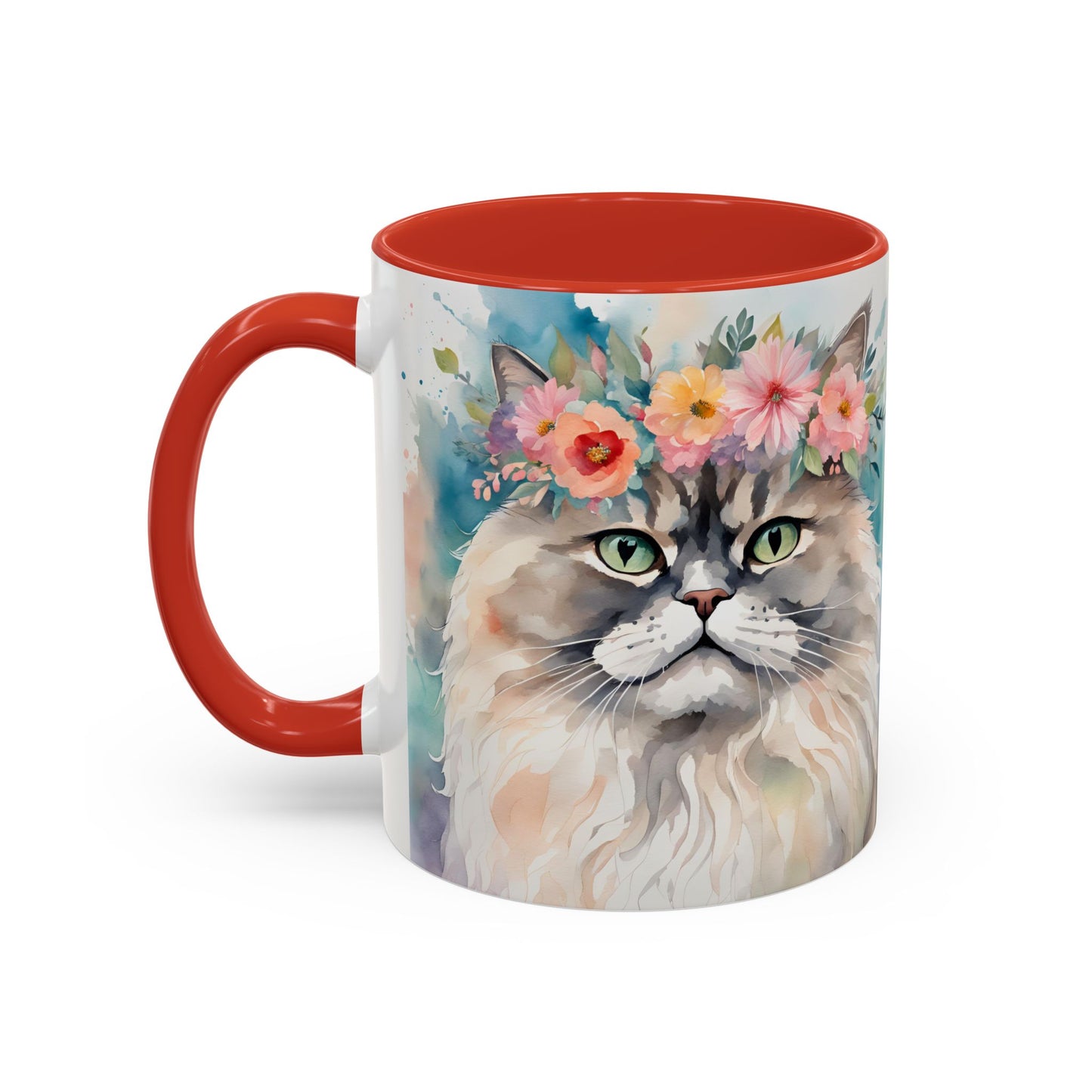 Floral Siamese Cat 01 Accent Coffee Mug - 11oz Perfect for Cat Lovers & Gifts
