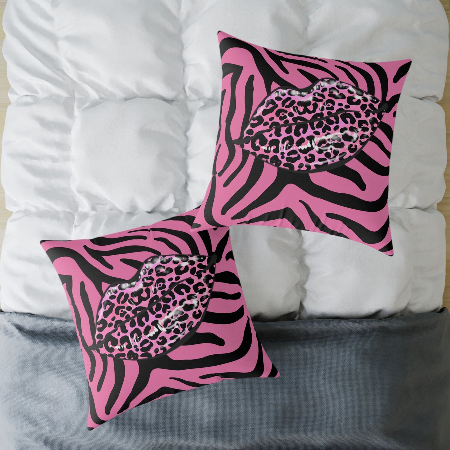 Pink Zebra Lips Poly Pillow