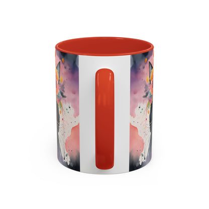 Floral Black Cat 03 Accent Coffee Mug - 11oz Perfect for Cat Lovers & Gifts