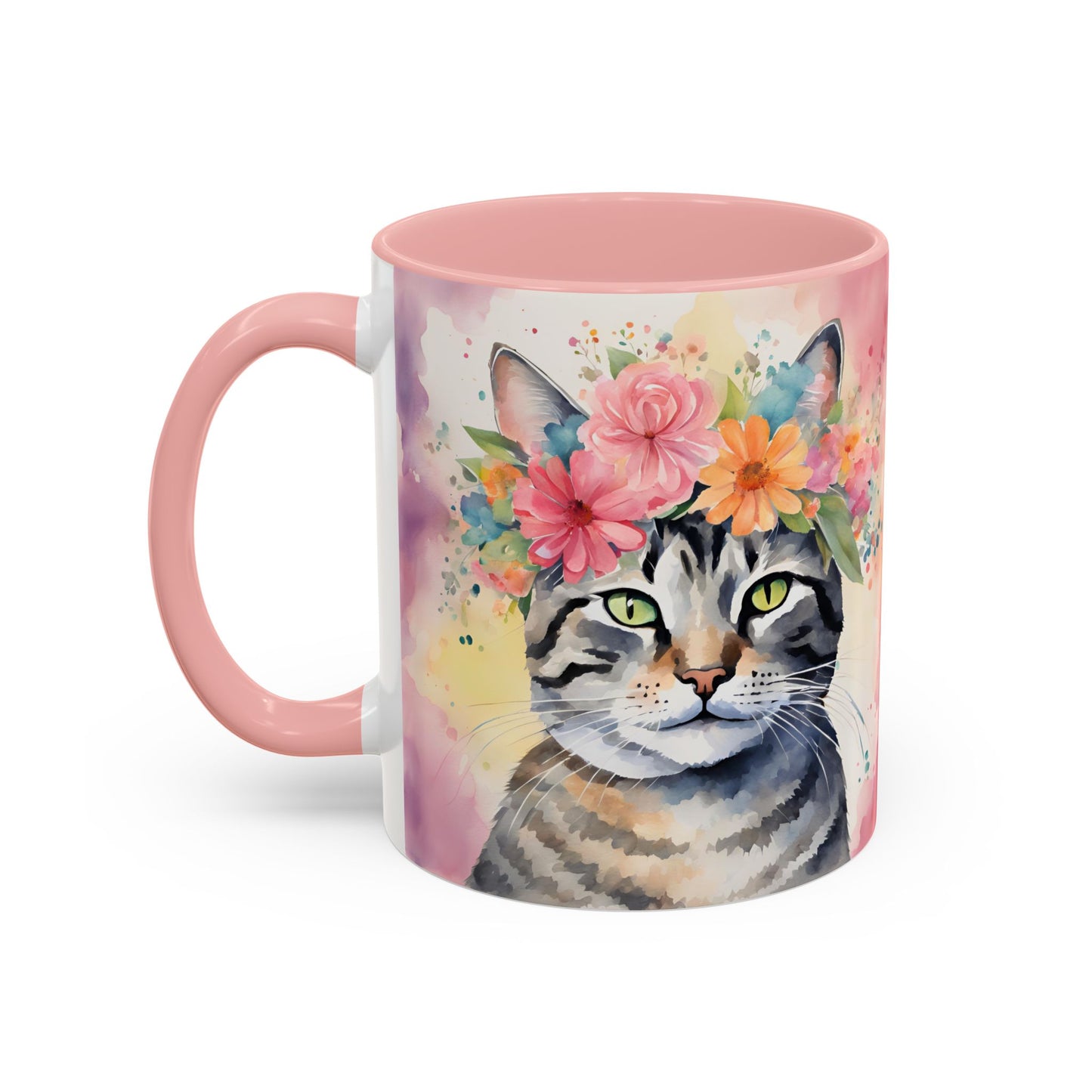 Floral Tabby Cat 02 Accent Coffee Mug - 11oz Perfect for Cat Lovers & Gifts