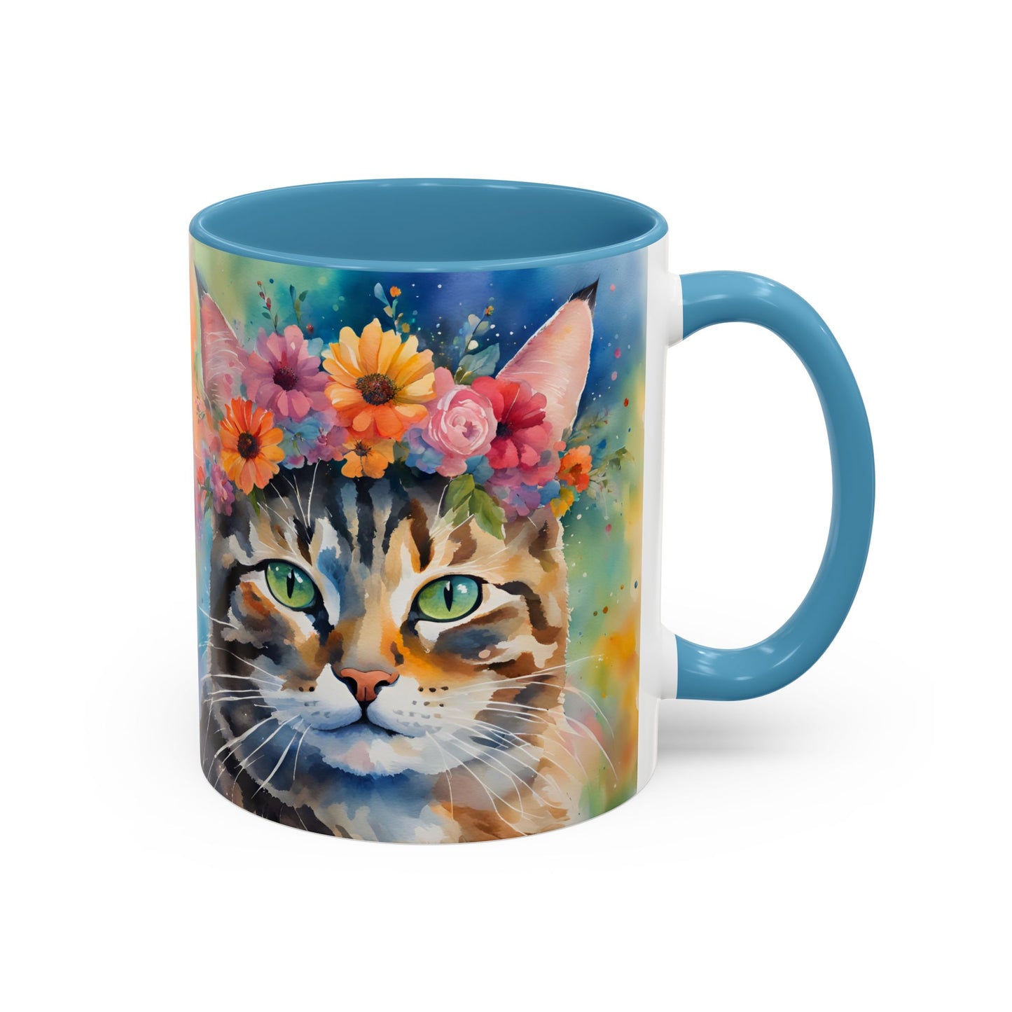 Floral Tabby Cat 04 Accent Coffee Mug - 11oz Perfect for Cat Lovers & Gifts