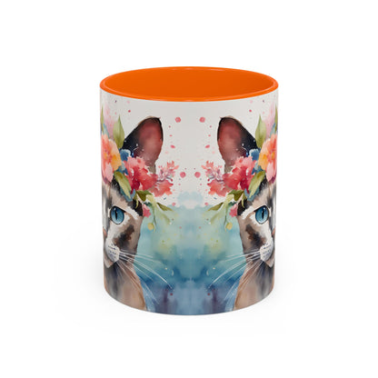 Floral Siamese Cat 03 Accent Coffee Mug - 11oz Perfect for Cat Lovers & Gifts