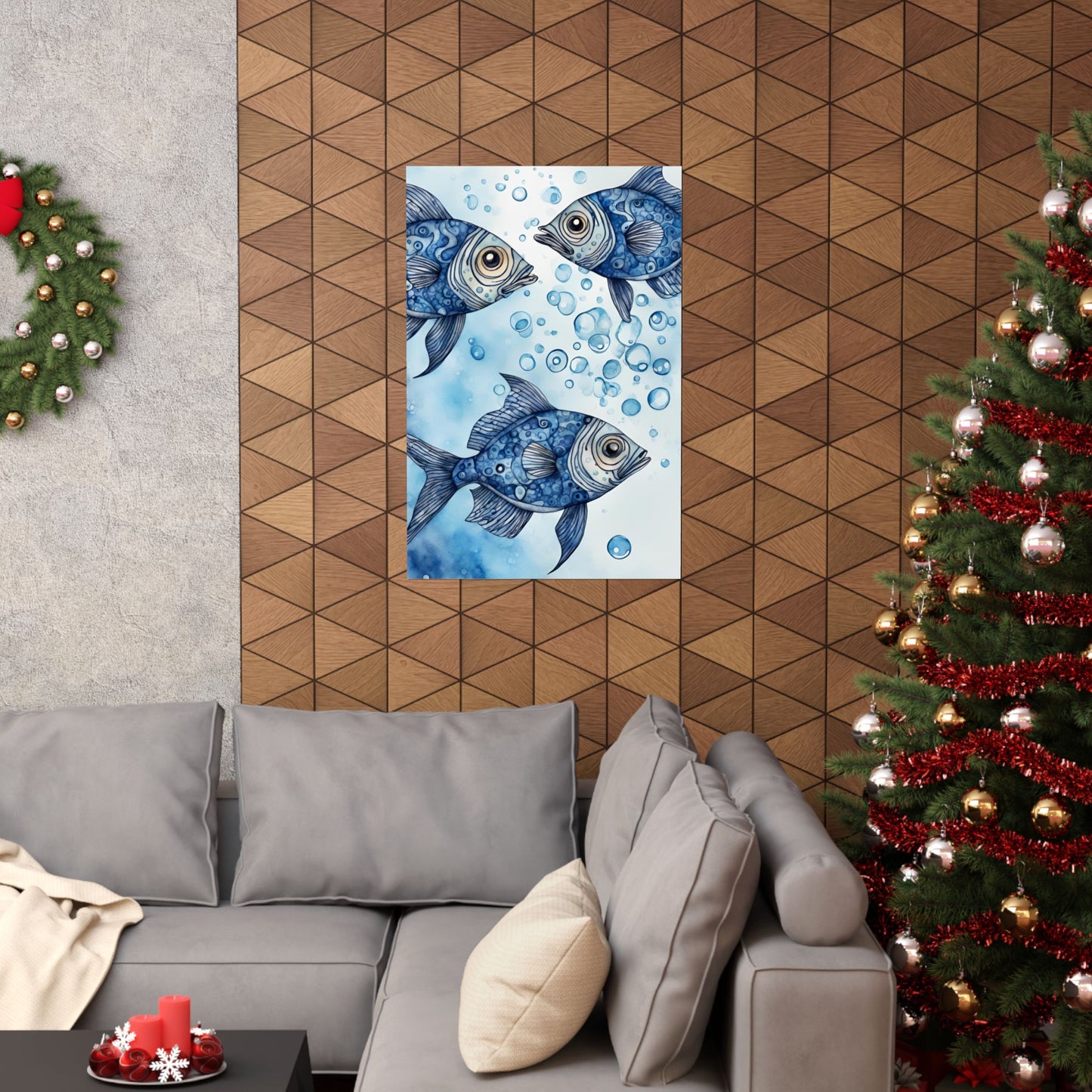 Abstract fish blue 1 Matte Vertical Posters