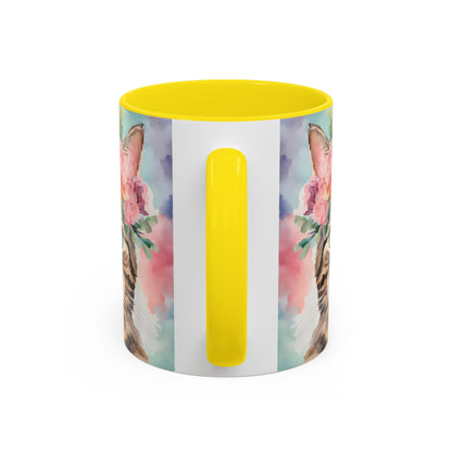 Floral Tabby Cat 01 Accent Coffee Mug - 11oz Perfect for Cat Lovers & Gifts