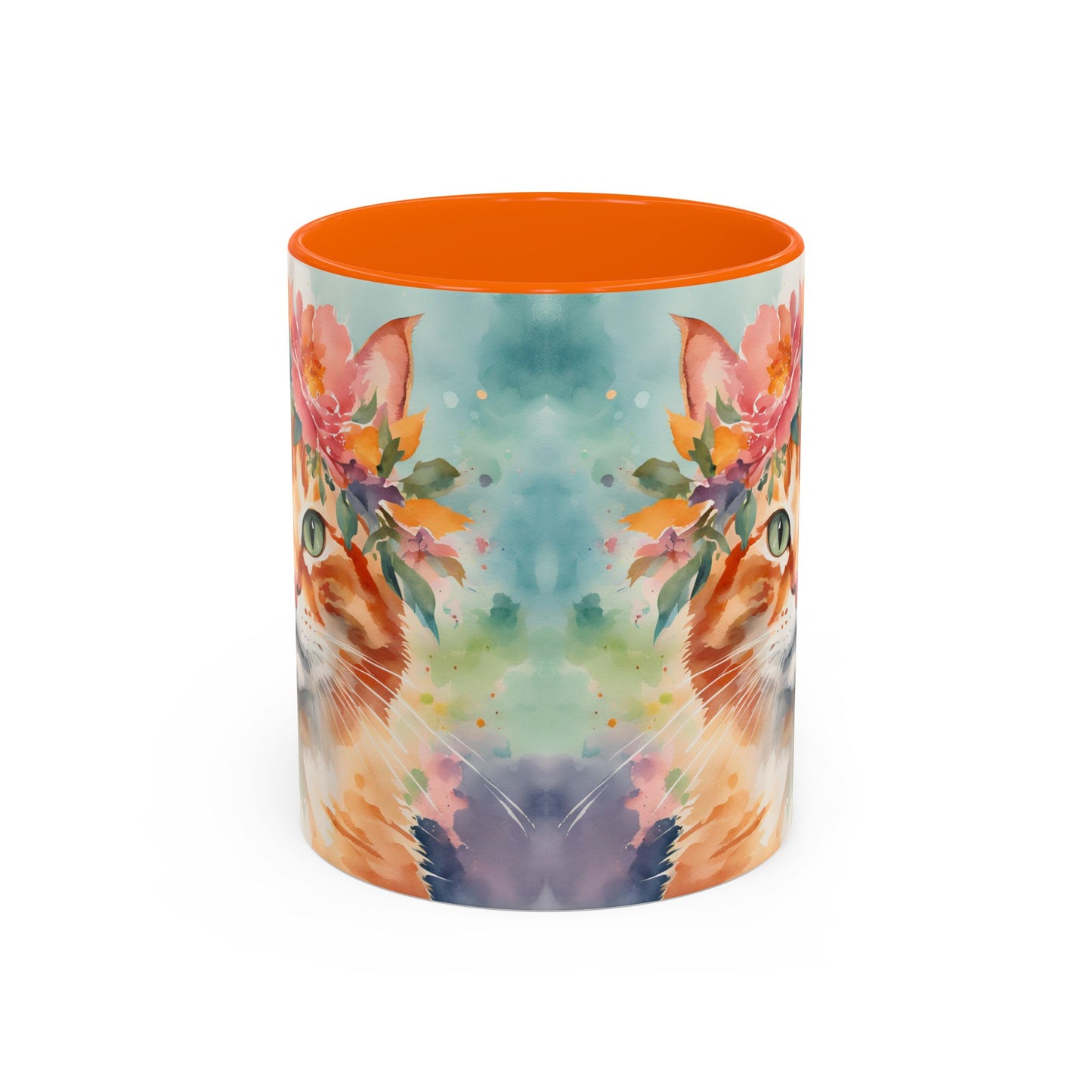Floral Ginger Cat 02 Accent Coffee Mug - 11oz Perfect for Cat Lovers & Gifts