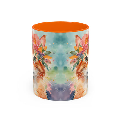 Floral Ginger Cat 02 Accent Coffee Mug - 11oz Perfect for Cat Lovers & Gifts