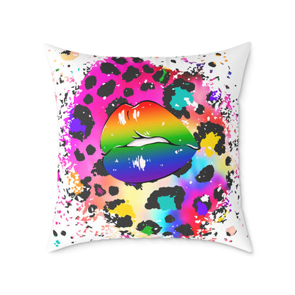 Splash Cheetah Rainbow Lips Poly Pillow