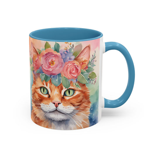 Floral Ginger Cat 01 Accent Coffee Mug - 11oz Perfect for Cat Lovers & Gifts