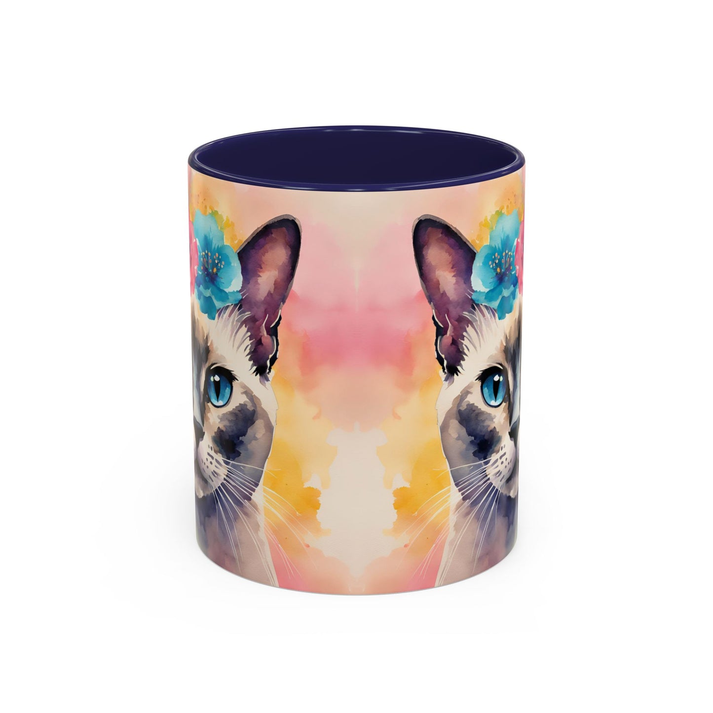 Floral Siamese Cat 04 Accent Coffee Mug - 11oz Perfect for Cat Lovers & Gifts