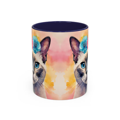 Floral Siamese Cat 04 Accent Coffee Mug - 11oz Perfect for Cat Lovers & Gifts
