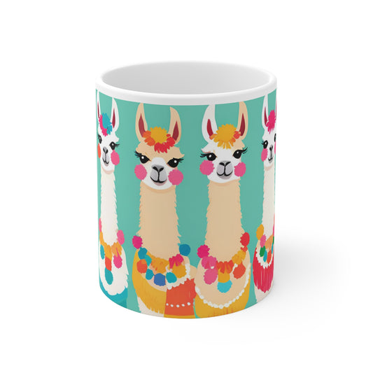 Playful Llama 8 White Ceramic Mug 11oz