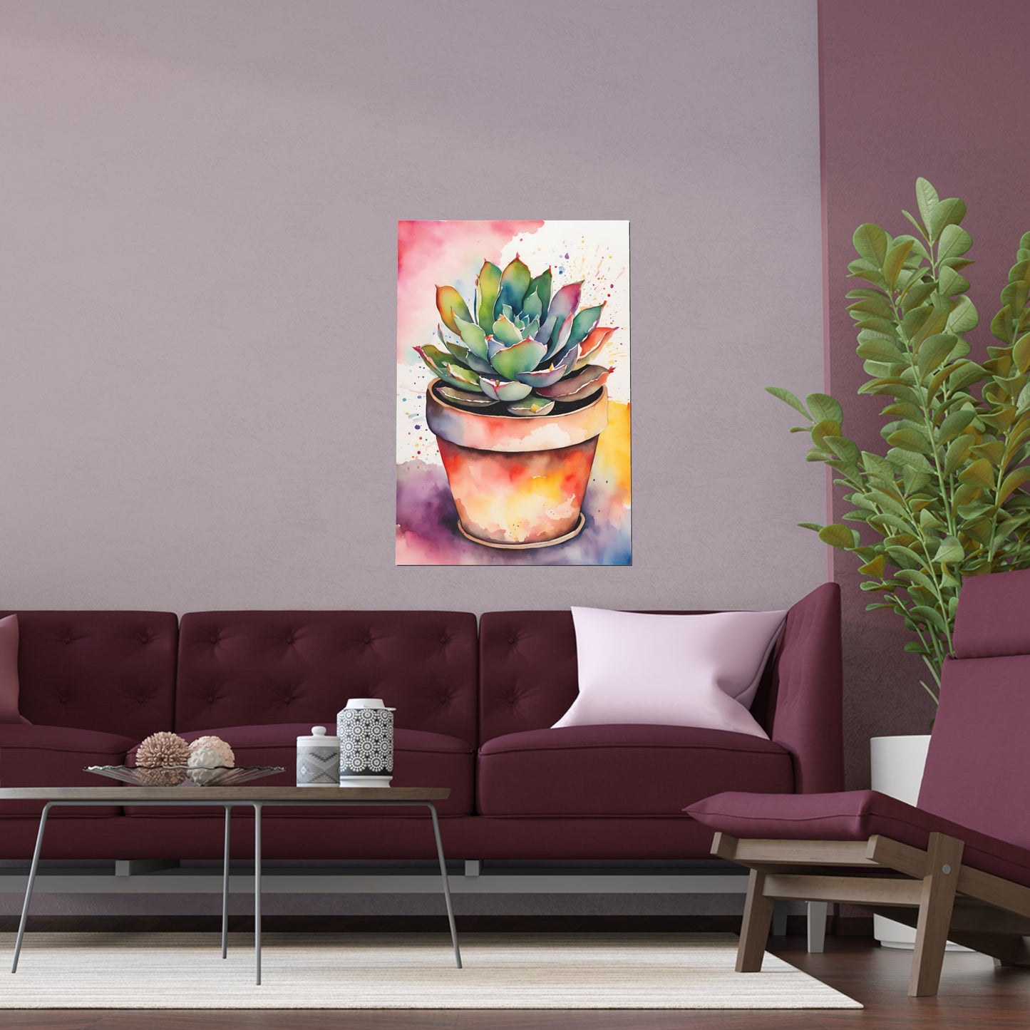 Multicolored Succulent 1 Indoor and Outdoor Silk Poster